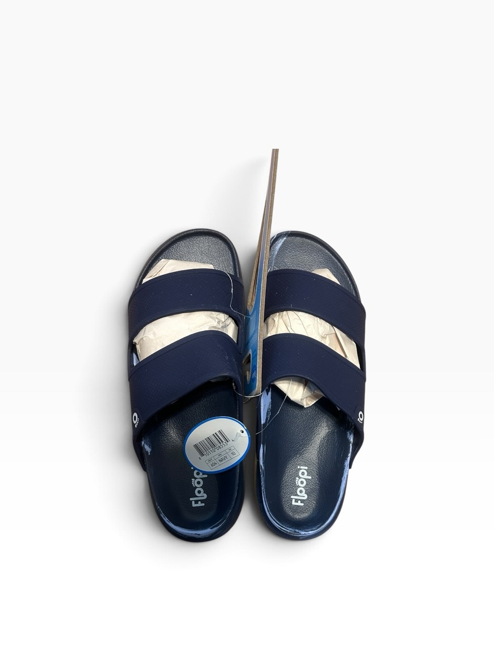NWT Men's Charles Navy/Light Blue markings Double Strap Slide Sandals Size 10